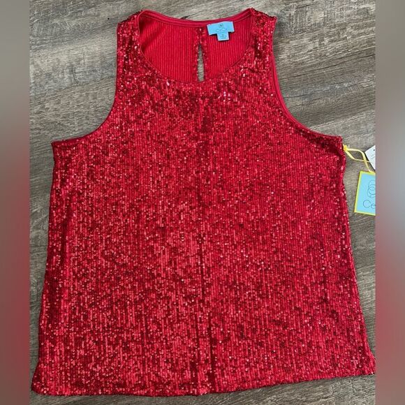 Cece Sequin Keyhole Back Tank-Size XL - Picture 1 of 9